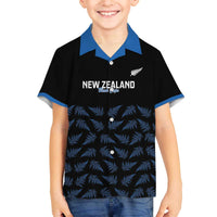 New Zealand Silver Fern Cricket Custom Family Matching Off The Shoulder Long Sleeve Dress and Hawaiian Shirt Black Cap T20 Version - Polynesian Pride