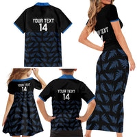 New Zealand Silver Fern Cricket Custom Family Matching Short Sleeve Bodycon Dress and Hawaiian Shirt Black Cap T20 Version - Polynesian Pride