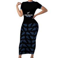 New Zealand Silver Fern Cricket Custom Short Sleeve Bodycon Dress Black Cap T20 Version - Polynesian Pride