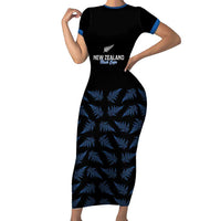 New Zealand Silver Fern Cricket Custom Short Sleeve Bodycon Dress Black Cap T20 Version LT14 Long Dress Black - Polynesian Pride
