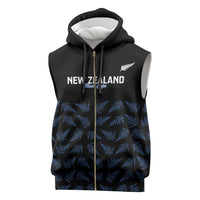 New Zealand Silver Fern Cricket Custom Sleeveless Zip Hoodie Black Cap T20 Version - Polynesian Pride