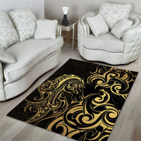 Gold And Black Aoteara Horse Racing Area Rug NZ Maori Pattern