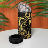 Gold And Black Aoteara Horse Racing 4 in 1 Can Cooler Tumbler NZ Maori Pattern
