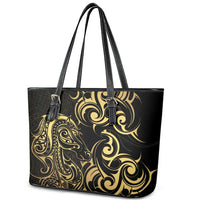 Gold And Black Aoteara Horse Racing Leather Tote Bag NZ Maori Pattern