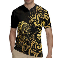Gold And Black Aoteara Horse Racing Rugby Jersey NZ Maori Pattern