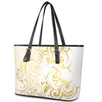 Gold And White Aoteara Horse Racing Leather Tote Bag NZ Maori Pattern