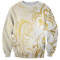 Gold And White Aoteara Horse Racing Sweatshirt NZ Maori Pattern
