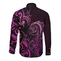 Pink Aoteara Horse Racing Long Sleeve Button Shirt NZ Maori Pattern