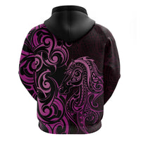 Pink Aotearoa Horse Racing Zip Hoodie NZ Maori Pattern LT14 - Polynesian Pride