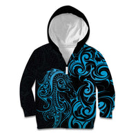 Blue Aoteara Horse Racing Kid Hoodie NZ Maori Pattern