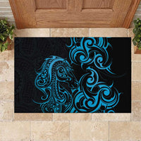 Blue Aoteara Horse Racing Rubber Doormat NZ Maori Pattern