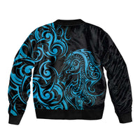 Blue Aoteara Horse Racing Sleeve Zip Bomber Jacket NZ Maori Pattern