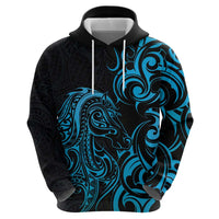 Blue Aotearoa Horse Racing Zip Hoodie NZ Maori Pattern LT14 - Polynesian Pride