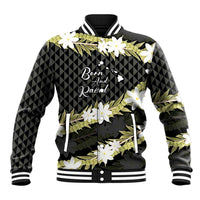 Born And Raised Aloha Hawaii Baseball Jacket Kanaka Kakau Hawaiian Tiare Pakalana Lei - Polynesian Pride