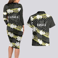 Born And Raised Aloha Hawaii Couples Matching Long Sleeve Bodycon Dress and Hawaiian Shirt Kanaka Kakau Hawaiian Tiare Pakalana Lei - Polynesian Pride