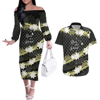 Born And Raised Aloha Hawaii Couples Matching Off The Shoulder Long Sleeve Dress and Hawaiian Shirt Kanaka Kakau Hawaiian Tiare Pakalana Lei - Polynesian Pride