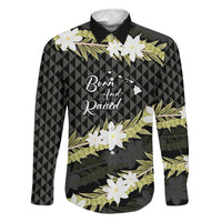 Born And Raised Aloha Hawaii Family Matching Off The Shoulder Long Sleeve Dress and Hawaiian Shirt Kanaka Kakau Hawaiian Tiare Pakalana Lei LT14 Dad's Shirt - Long Sleeve Black - Polynesian Pride