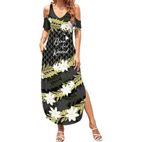 Born And Raised Aloha Hawaii Family Matching Summer Maxi Dress and Hawaiian Shirt Kanaka Kakau Hawaiian Tiare Pakalana Lei LT14 Mom's Dress Black - Polynesian Pride