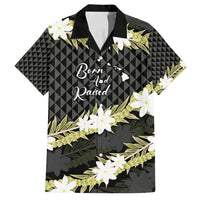 Born And Raised Aloha Hawaii Family Matching Tank Maxi Dress and Hawaiian Shirt Kanaka Kakau Hawaiian Tiare Pakalana Lei LT14 Dad's Shirt - Short Sleeve Black - Polynesian Pride