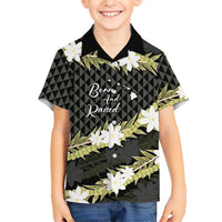 Born And Raised Aloha Hawaii Family Matching Tank Maxi Dress and Hawaiian Shirt Kanaka Kakau Hawaiian Tiare Pakalana Lei LT14 Son's Shirt Black - Polynesian Pride
