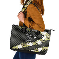 Born And Raised Aloha Hawaii Leather Tote Bag Kanaka Kakau Hawaiian Tiare Pakalana Lei - Polynesian Pride