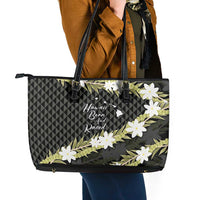 Born And Raised Aloha Hawaii Leather Tote Bag Kanaka Kakau Hawaiian Tiare Pakalana Lei - Polynesian Pride