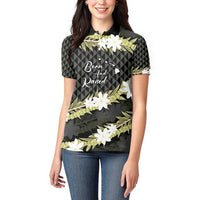 Born And Raised Aloha Hawaii Women Polo Shirt Kanaka Kakau Hawaiian Tiare Pakalana Lei - Polynesian Pride