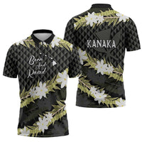 Born And Raised Aloha Hawaii Zipper Polo Shirt Kanaka Kakau Hawaiian Tiare Pakalana Lei - Polynesian Pride