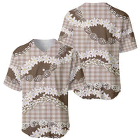 Brown Hawaii Tiare and Shell Lei Baseball Jersey Hawaiian Palaka Luxury Vibes - Polynesian Pride