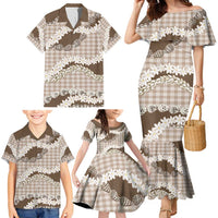 Brown Hawaii Tiare and Shell Lei Family Matching Mermaid Dress and Hawaiian Shirt Hawaiian Palaka Luxury Vibes - Polynesian Pride