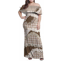 Brown Hawaii Tiare and Shell Lei Family Matching Off Shoulder Maxi Dress and Hawaiian Shirt Hawaiian Palaka Luxury Vibes - Polynesian Pride