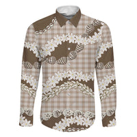Brown Hawaii Tiare and Shell Lei Family Matching Short Sleeve Bodycon Dress and Hawaiian Shirt Hawaiian Palaka Luxury Vibes LT14 Dad's Shirt - Long Sleeve Brown - Polynesian Pride