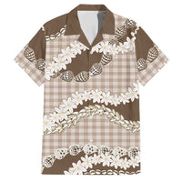 Brown Hawaii Tiare and Shell Lei Family Matching Tank Maxi Dress and Hawaiian Shirt Hawaiian Palaka Luxury Vibes LT14 Dad's Shirt - Short Sleeve Brown - Polynesian Pride
