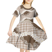 Brown Hawaii Tiare and Shell Lei Kid Short Sleeve Dress Hawaiian Palaka Luxury Vibes - Polynesian Pride