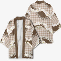 Brown Hawaii Tiare and Shell Lei Kimono Hawaiian Palaka Luxury Vibes - Polynesian Pride