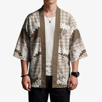 Brown Hawaii Tiare and Shell Lei Kimono Hawaiian Palaka Luxury Vibes - Polynesian Pride