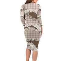 Brown Hawaii Tiare and Shell Lei Long Sleeve Bodycon Dress Hawaiian Palaka Luxury Vibes - Polynesian Pride