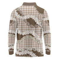 Brown Hawaii Tiare and Shell Lei Long Sleeve Polo Shirt Hawaiian Palaka Luxury Vibes - Polynesian Pride
