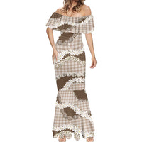 Brown Hawaii Tiare and Shell Lei Mermaid Dress Hawaiian Palaka Luxury Vibes - Polynesian Pride