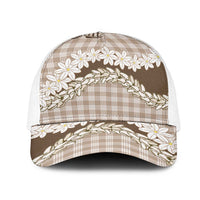 Brown Hawaii Tiare and Shell Lei Mesh Trucker Cap Hawaiian Palaka Luxury Vibes - Polynesian Pride
