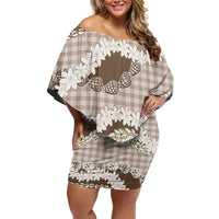 Brown Hawaii Tiare and Shell Lei Off Shoulder Short Dress Hawaiian Palaka Luxury Vibes - Polynesian Pride