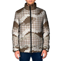 Brown Hawaii Tiare and Shell Lei Padded Jacket Hawaiian Palaka Luxury Vibes - Polynesian Pride