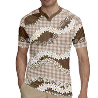 Brown Hawaii Tiare and Shell Lei Rugby Jersey Hawaiian Palaka Luxury Vibes - Polynesian Pride