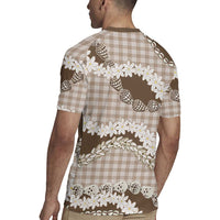 Brown Hawaii Tiare and Shell Lei Rugby Jersey Hawaiian Palaka Luxury Vibes - Polynesian Pride