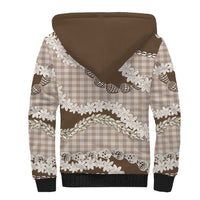 Brown Hawaii Tiare and Shell Lei Sherpa Hoodie Hawaiian Palaka Luxury Vibes - Polynesian Pride