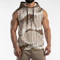 Brown Hawaii Tiare and Shell Lei Sleeveless Hoodie Hawaiian Palaka Luxury Vibes - Polynesian Pride