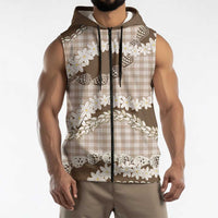 Brown Hawaii Tiare and Shell Lei Sleeveless Zip Hoodie Hawaiian Palaka Luxury Vibes - Polynesian Pride