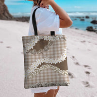 Brown Hawaii Tiare and Shell Lei Tote Bag Hawaiian Palaka Luxury Vibes - Polynesian Pride