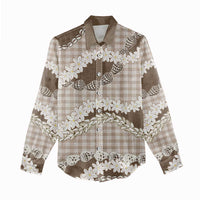Brown Hawaii Tiare and Shell Lei Women Casual Shirt Hawaiian Palaka Luxury Vibes LT14 - Polynesian Pride