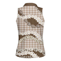 Brown Hawaii Tiare and Shell Lei Women Sleeveless Polo Shirt Hawaiian Palaka Luxury Vibes - Polynesian Pride